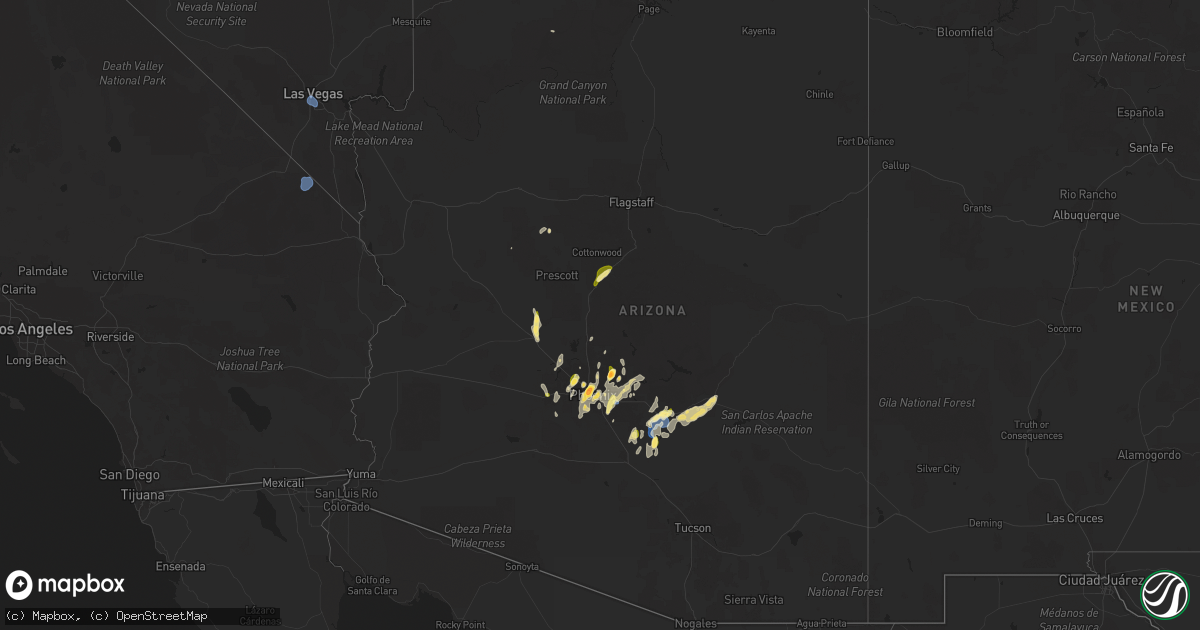 Hail map in Arizona on September 26, 2025