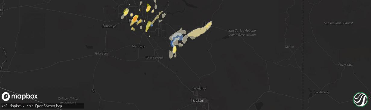 Hail map in Florence, AZ on September 26, 2025