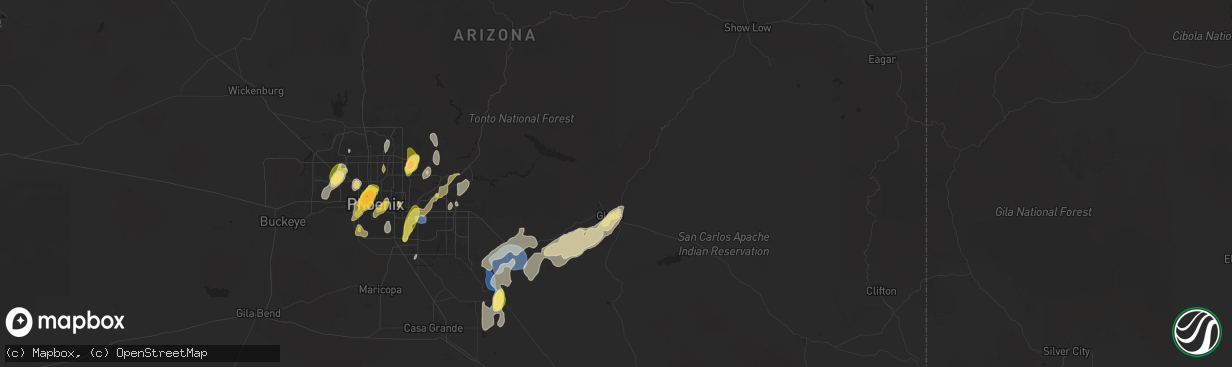 Hail map in Globe, AZ on September 26, 2025