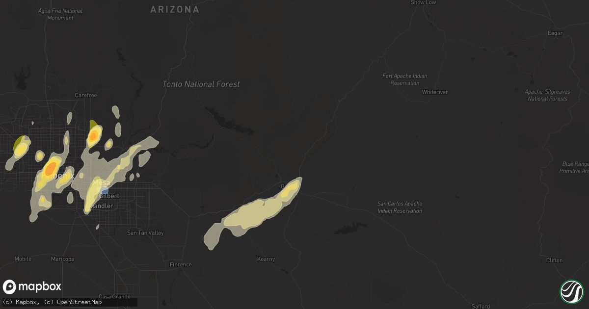 Hail map in Globe, AZ on September 26, 2025
