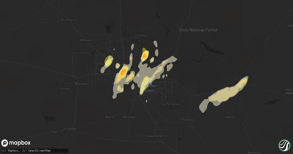 Hail map in Mesa, AZ on September 26, 2025