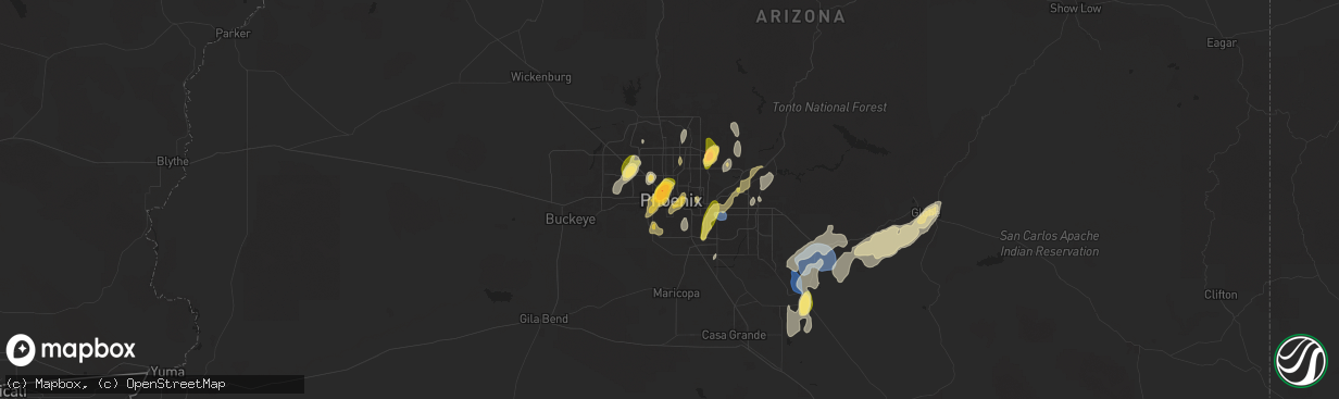 Hail map in Phoenix, AZ on September 26, 2025