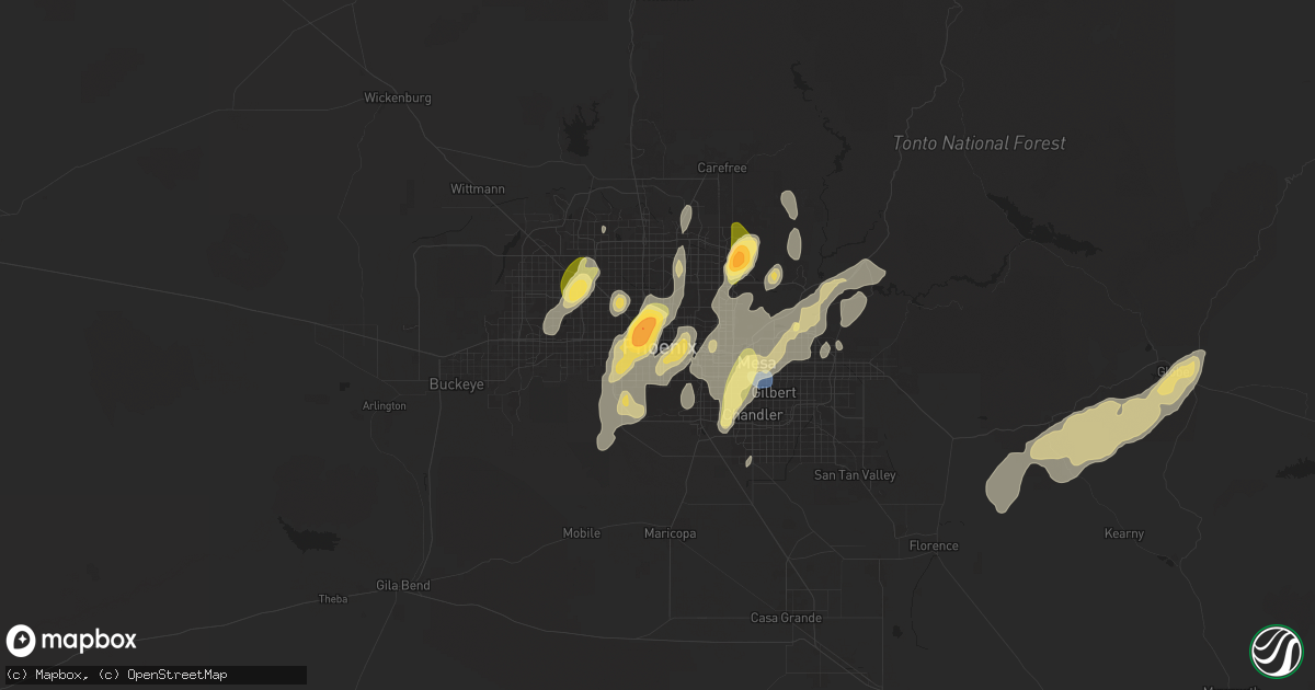 Hail map in Phoenix, AZ on September 26, 2025