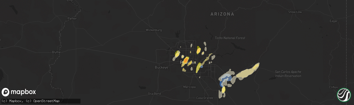 Hail map in Sun City, AZ on September 26, 2025