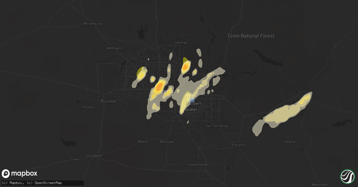 Hail map in Tempe, AZ on September 26, 2025