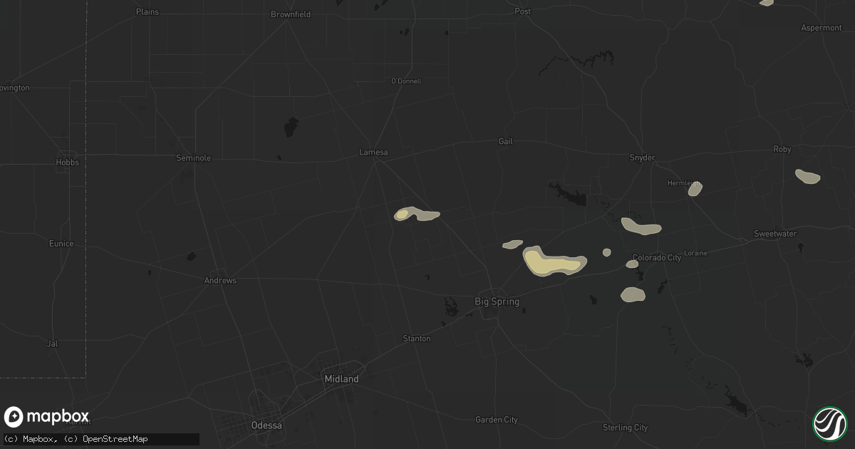 Hail map in Ackerly, TX on September 26, 2026