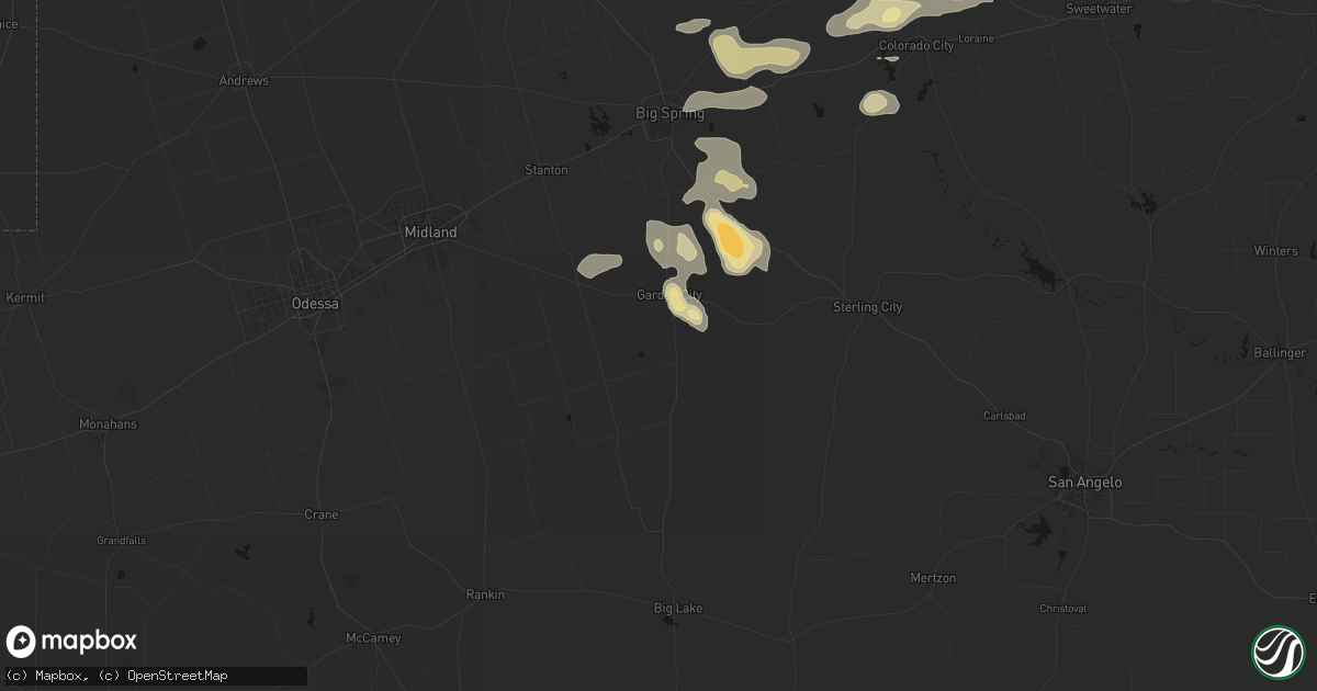 Hail map in Garden City, TX on September 26, 2026