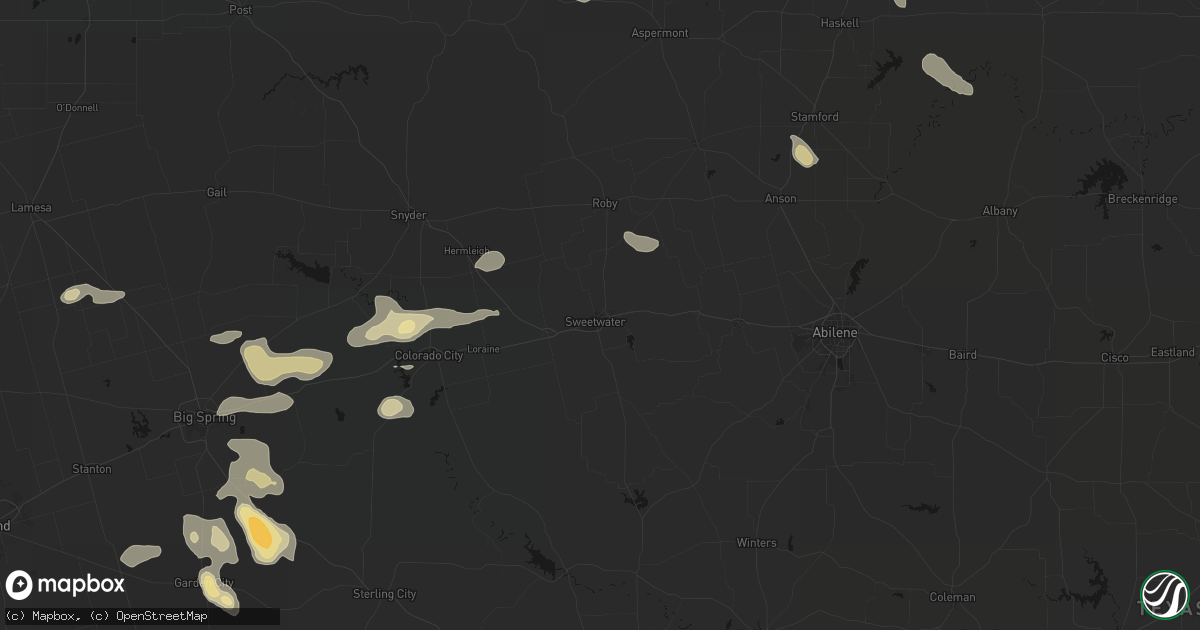 Hail map in Sweetwater, TX on September 26, 2026