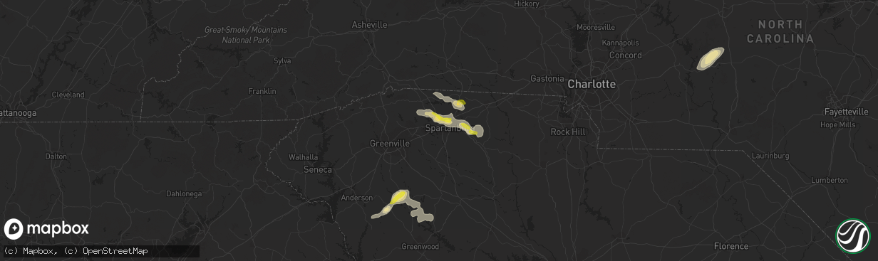 Hail map in Spartanburg, SC on September 27, 2016