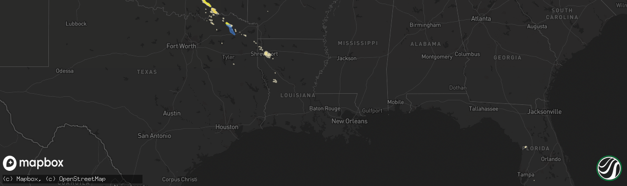 Hail map in Louisiana on September 27, 2020