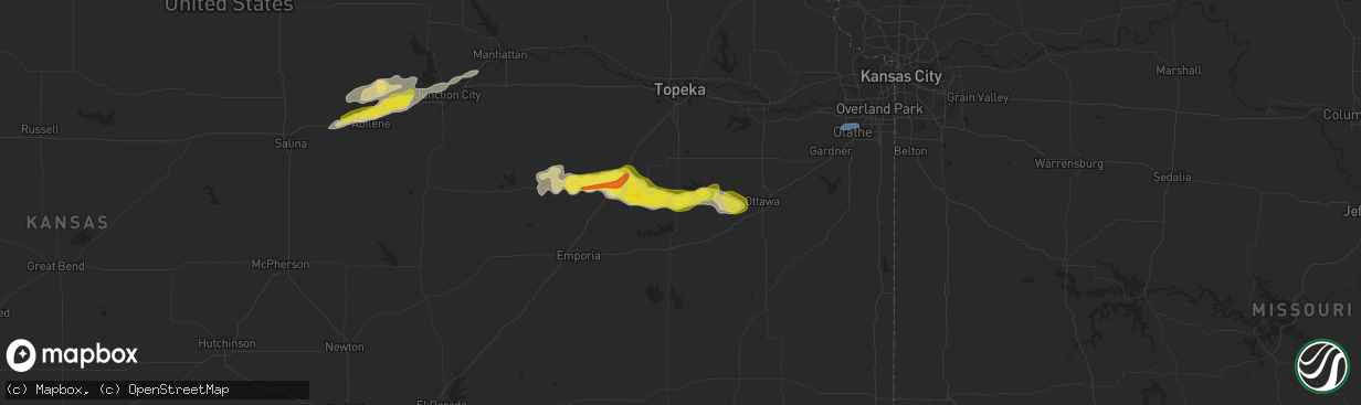 Hail map in Lyndon, KS on September 27, 2020