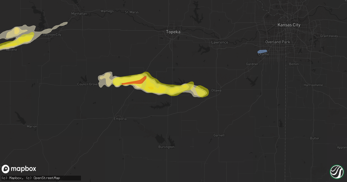 Hail map in Lyndon, KS on September 27, 2020