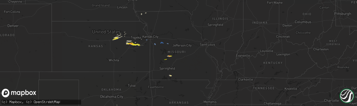 Hail map in Missouri on September 27, 2020