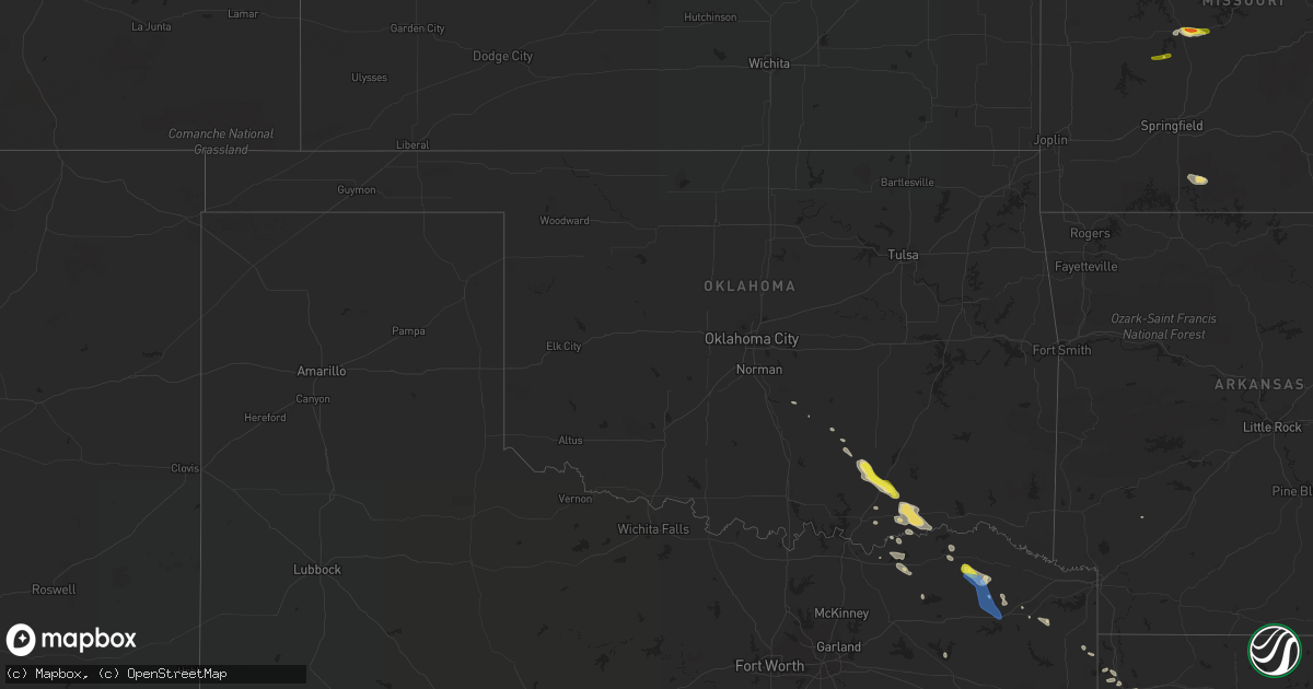 Hail map in Oklahoma on September 27, 2020