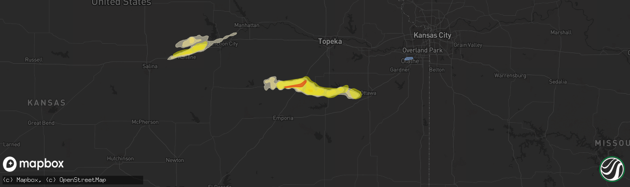 Hail map in Osage City, KS on September 27, 2020