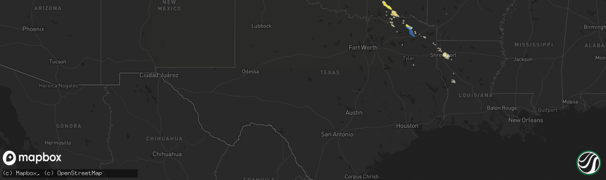 Hail map in Texas on September 27, 2020