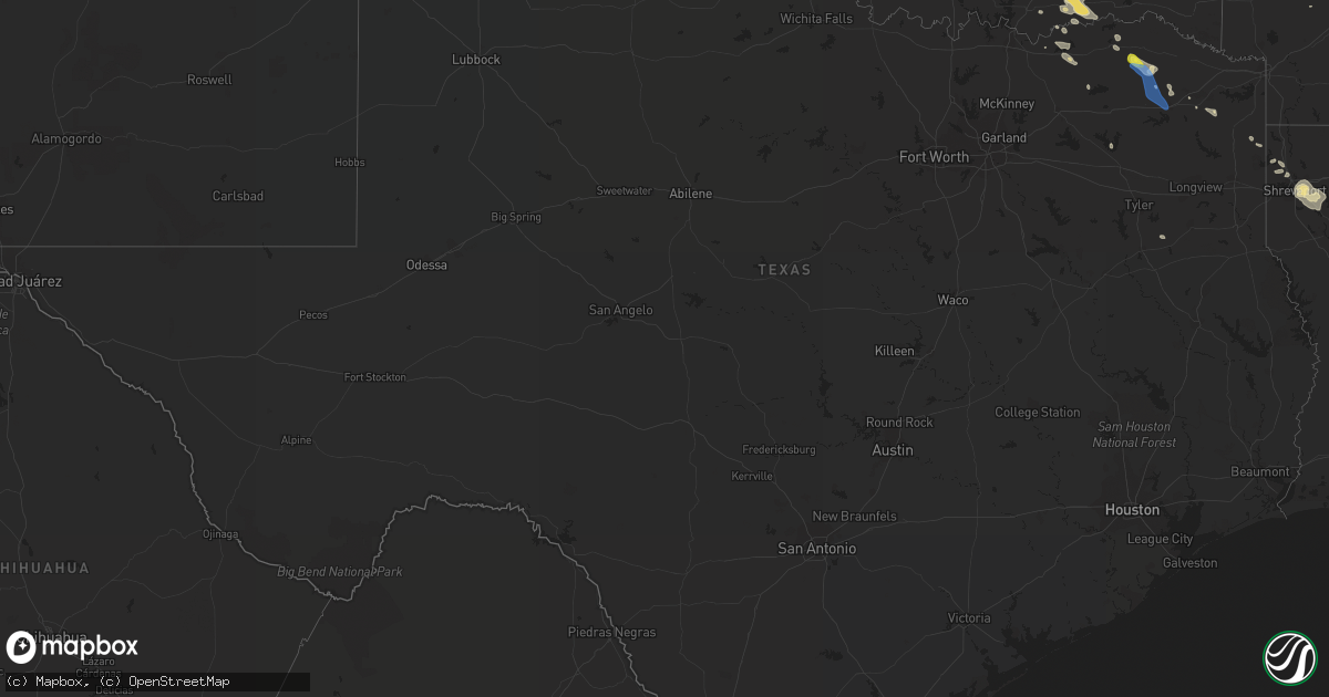 Hail map in Texas on September 27, 2020
