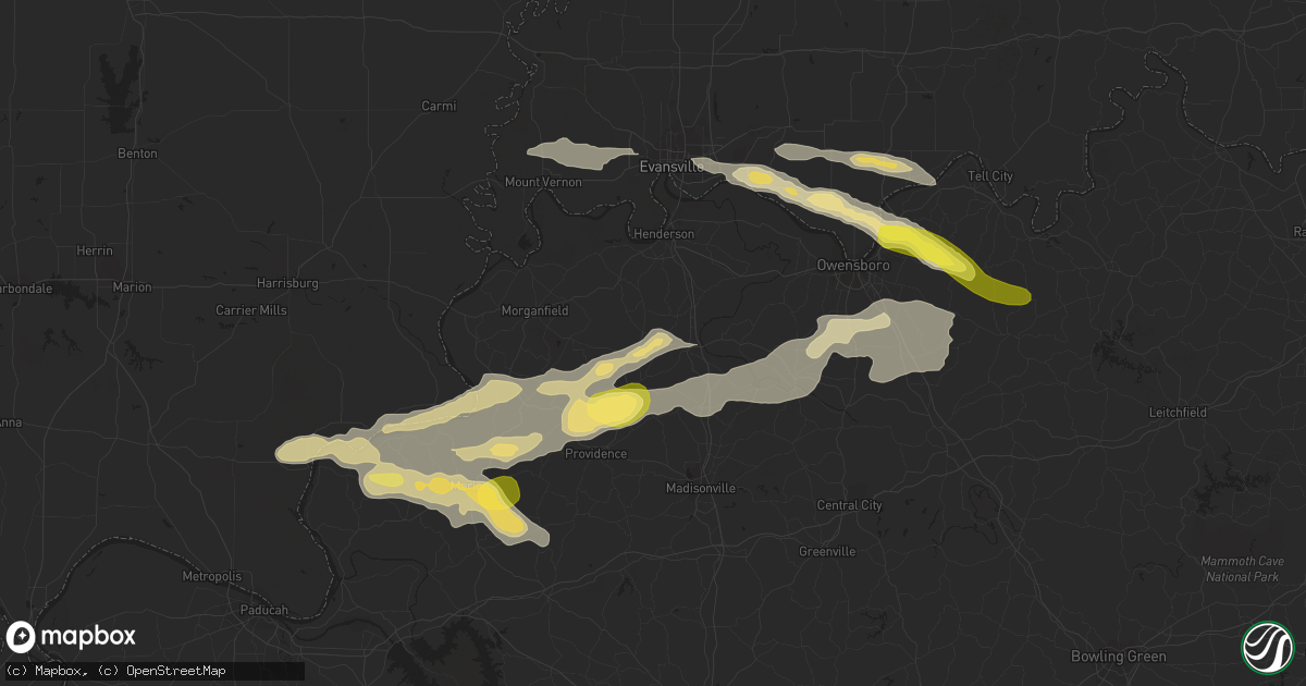 Hail map in Evansville, IN on September 27, 2023