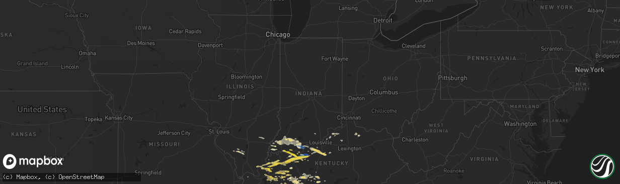 Hail map in Indiana on September 27, 2023