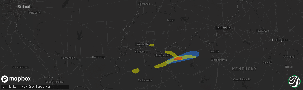 Hail map in Newburgh, IN on September 27, 2023