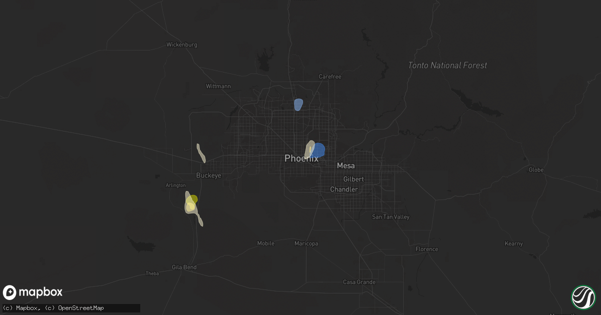 Hail map in Phoenix, AZ on September 27, 2025