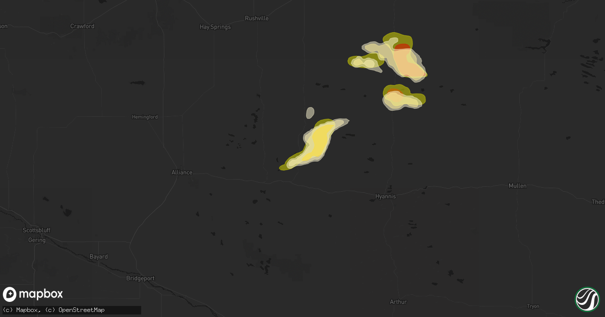 Hail map in Ellsworth, NE on September 27, 2026