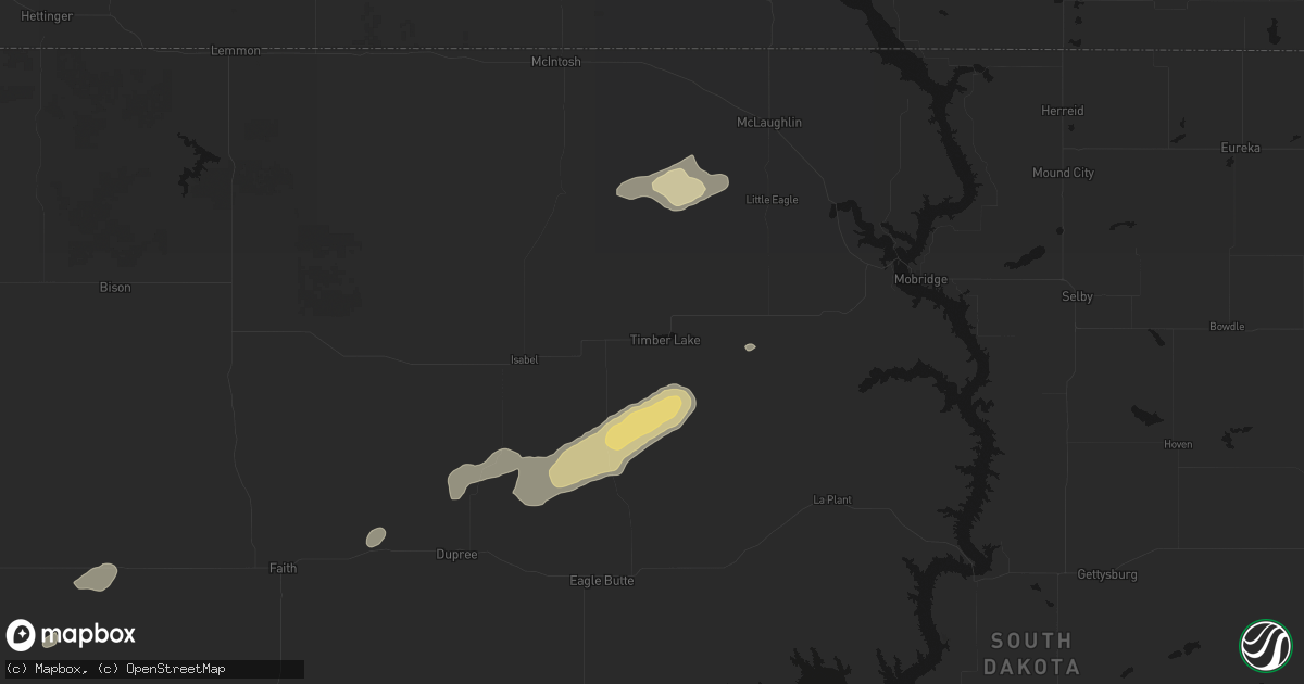 Hail map in Timber Lake, SD on September 27, 2026