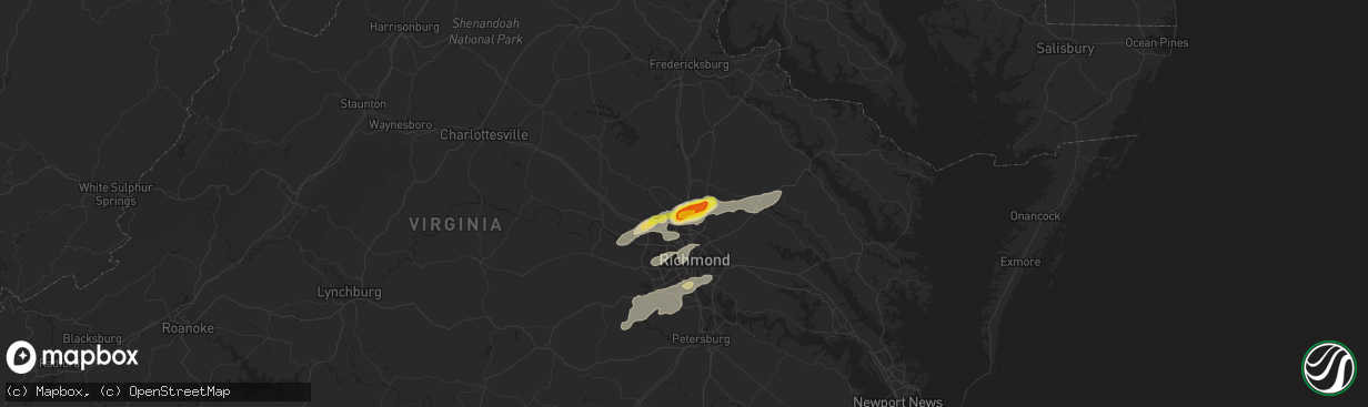 Hail map in Ashland, VA on September 28, 2016