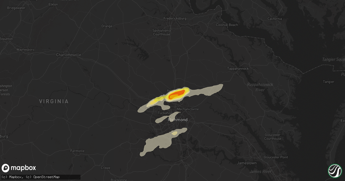 Hail map in Ashland, VA on September 28, 2016
