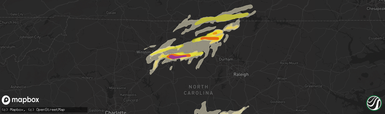 Hail map in Burlington, NC on September 28, 2016