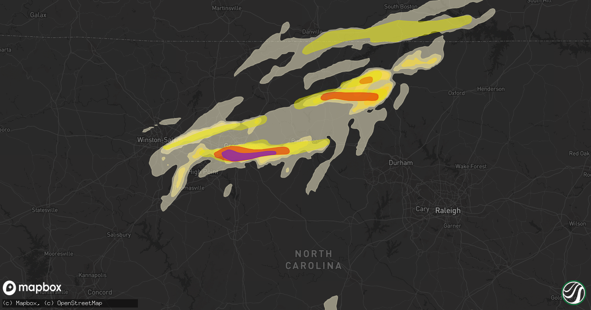 Hail map in Burlington, NC on September 28, 2016
