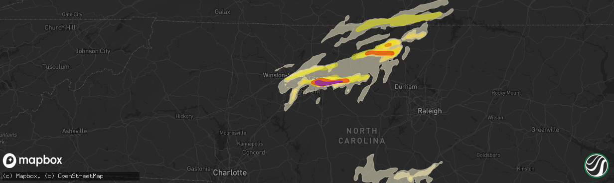 Hail map in High Point, NC on September 28, 2016