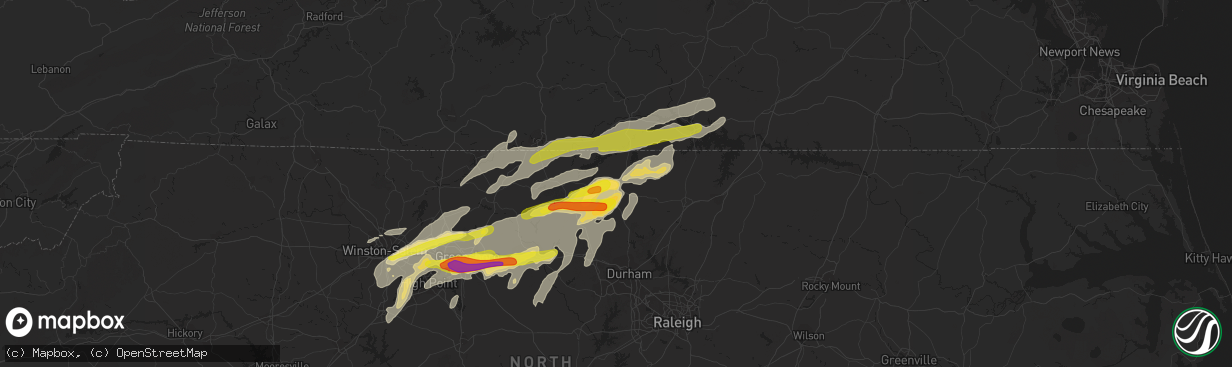 Hail map in Roxboro, NC on September 28, 2016