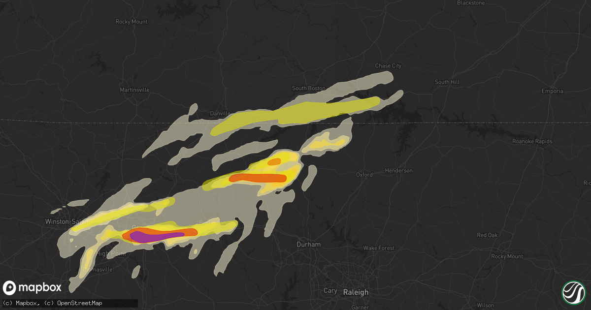 Hail map in Roxboro, NC on September 28, 2016