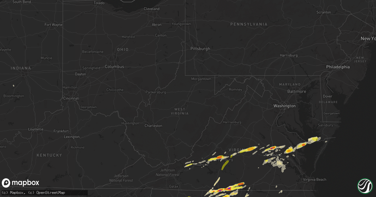Hail map in West Virginia on September 28, 2016