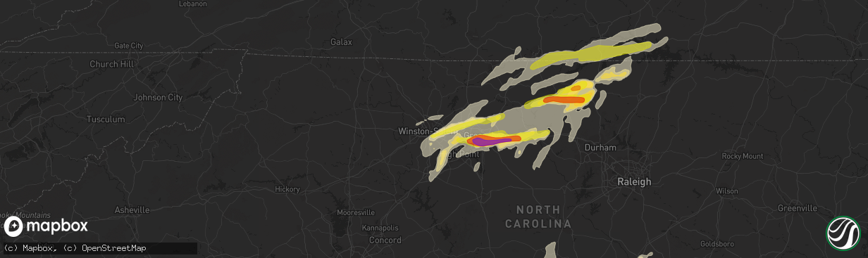 Hail map in Winston Salem, NC on September 28, 2016