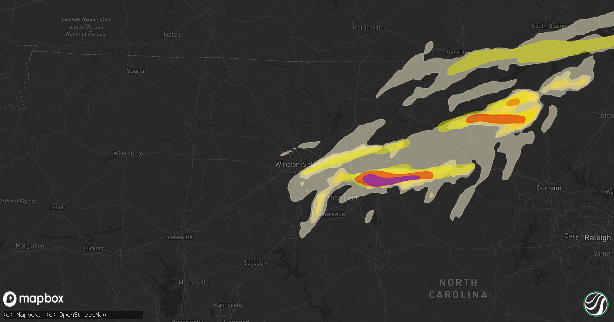 Hail map in Winston Salem, NC on September 28, 2016