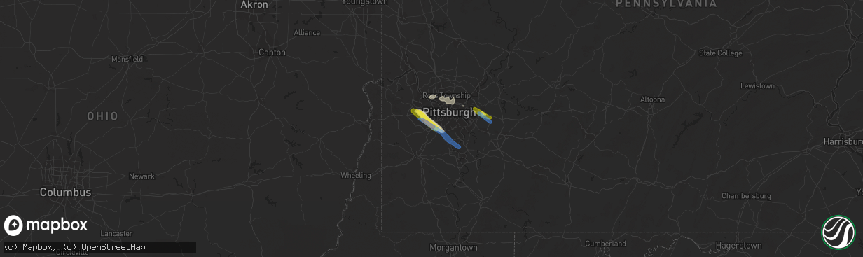 Hail map in Bridgeville, PA on September 28, 2019