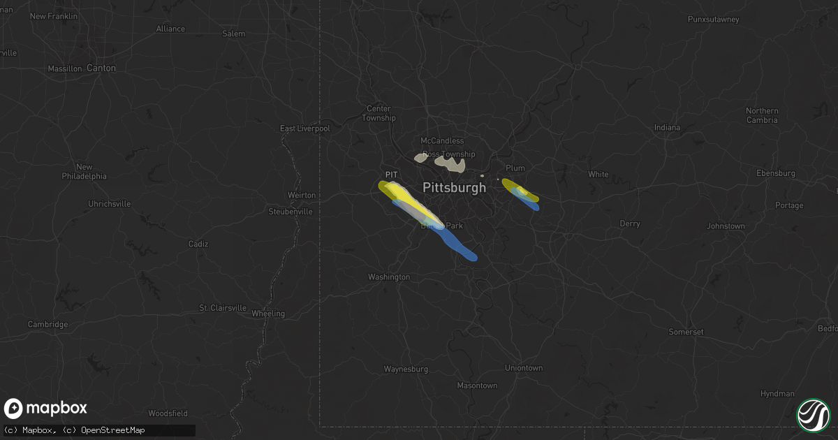 Hail map in Bridgeville, PA on September 28, 2019