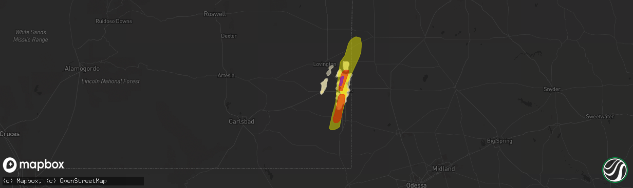 Hail map in Hobbs, NM on September 28, 2019