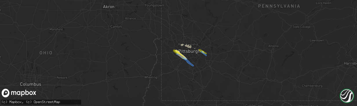 Hail map in Oakdale, PA on September 28, 2019