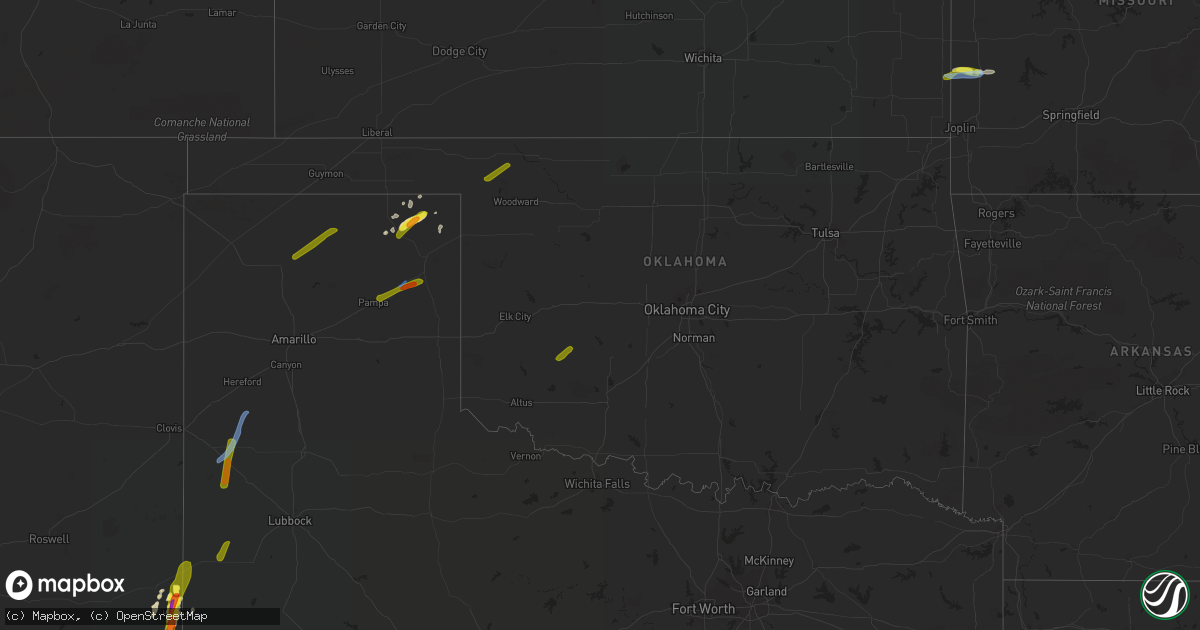 Hail map in Oklahoma on September 28, 2019