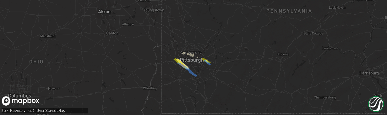 Hail map in Pittsburgh, PA on September 28, 2019