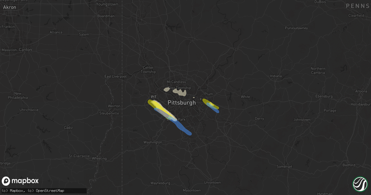 Hail map in Pittsburgh, PA on September 28, 2019