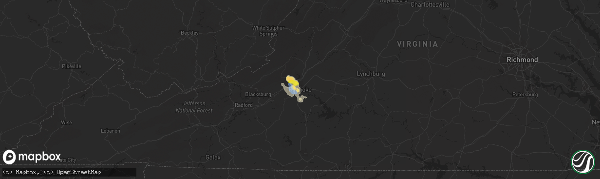 Hail map in Roanoke, VA on September 28, 2019