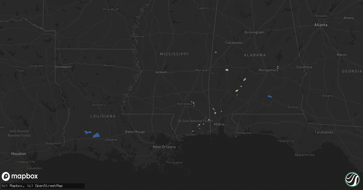 Hail map in Mississippi on September 28, 2020