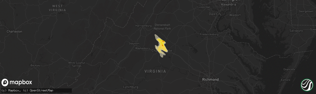 Hail map in Charlottesville, VA on September 28, 2021