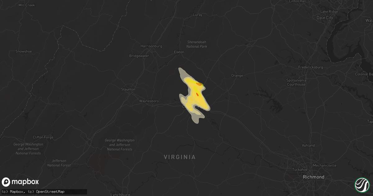Hail map in Charlottesville, VA on September 28, 2021