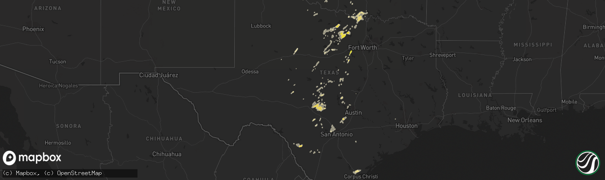 Hail map in Texas on September 28, 2021