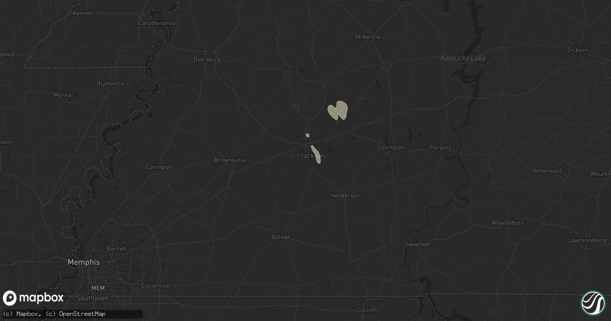 Hail map in Jackson, TN on September 28, 2023